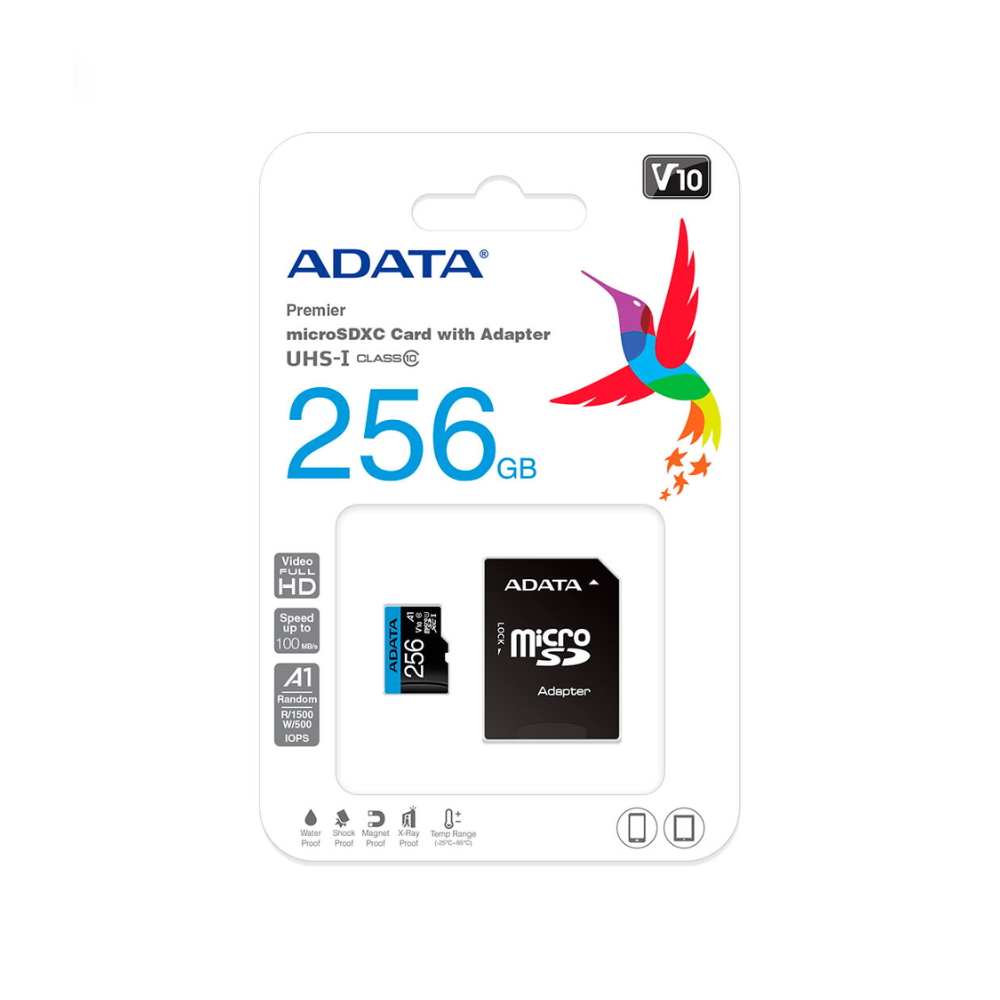 MICRO SDXC ADATA 256GB CON ADAPTADOR, UHS-I CLASS 10, V10, A1 (LECTURA 100MB/S ESCRITURA 25MB/S)