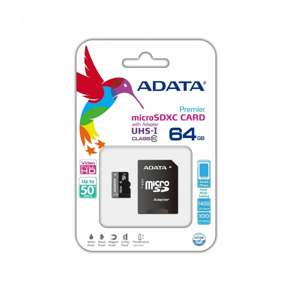 MICRO SDHC ADATA 64GB, UHS-I CLASS 10, SDA 3.0, (LECTURA 50MB/S ESCRITURA 10MB/S)