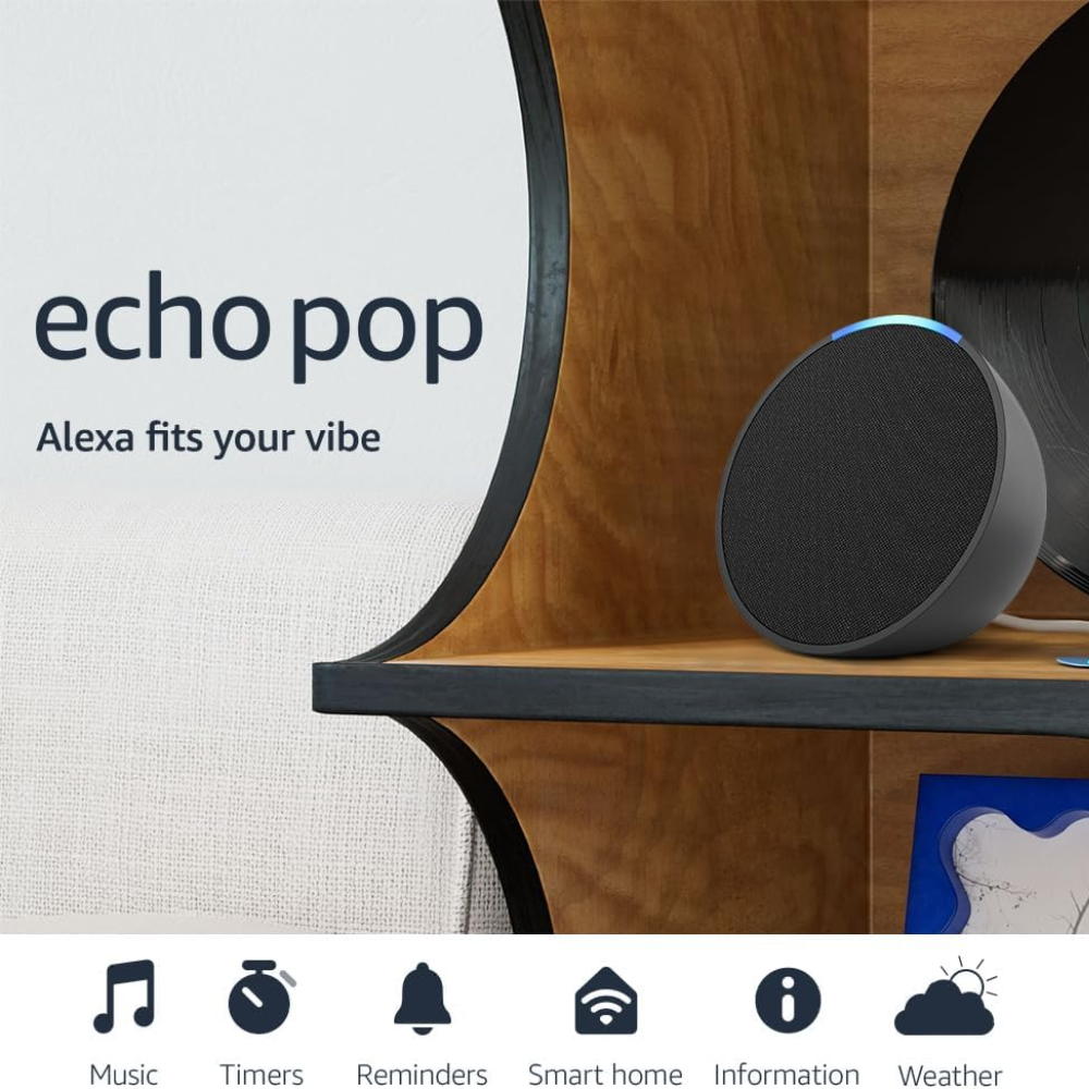 PARLANTE AMAZON ECHO POP B09WNK39JN COMPACTO / CARBON / ALEXA / WIFI 5 / BT / EERO