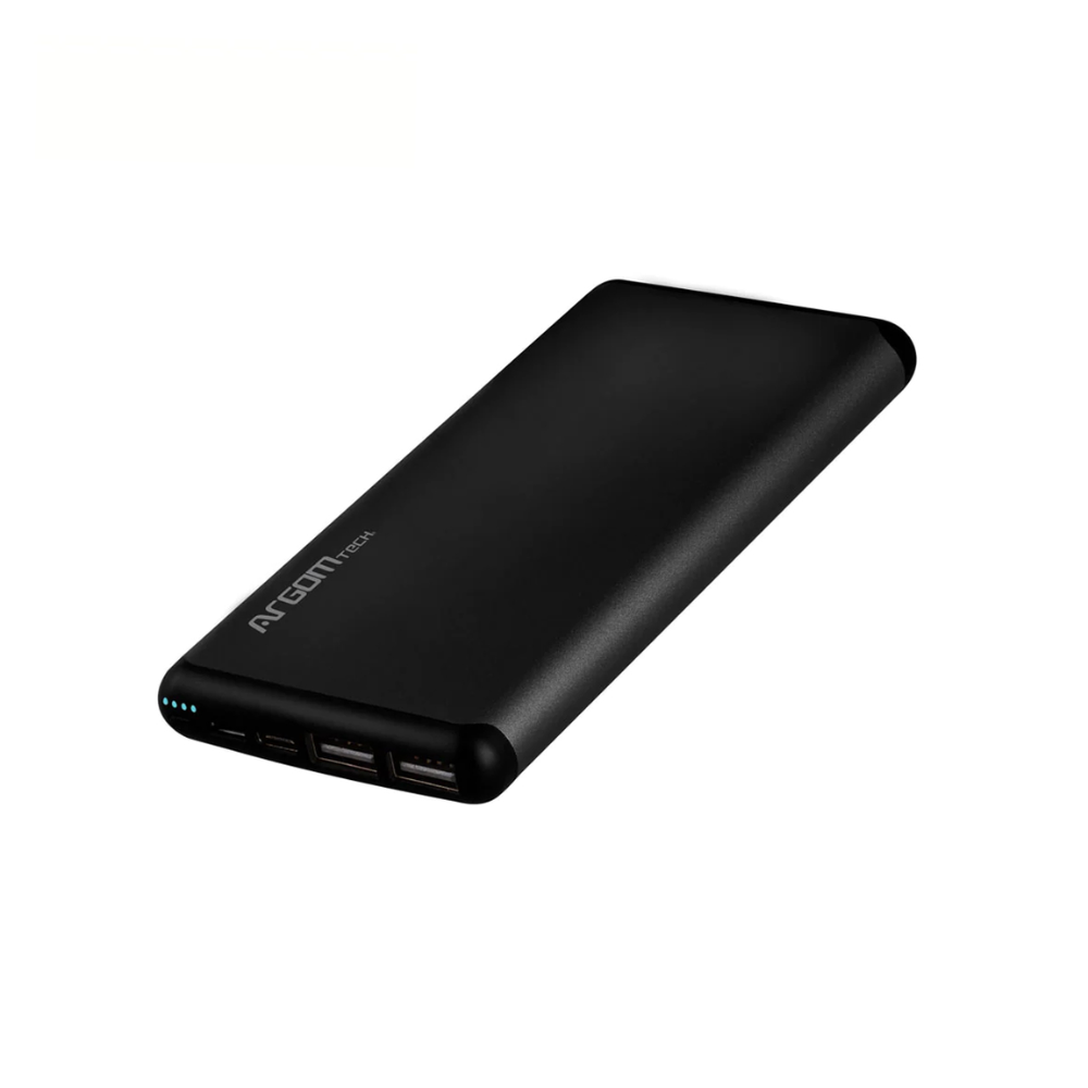CARGADOR ARGOMTECH/POWER BANK S12 12000MAH COLOR NEGRO CON 2 PUERTOS USB /ALUMINIO/ARG-PB-1150BK