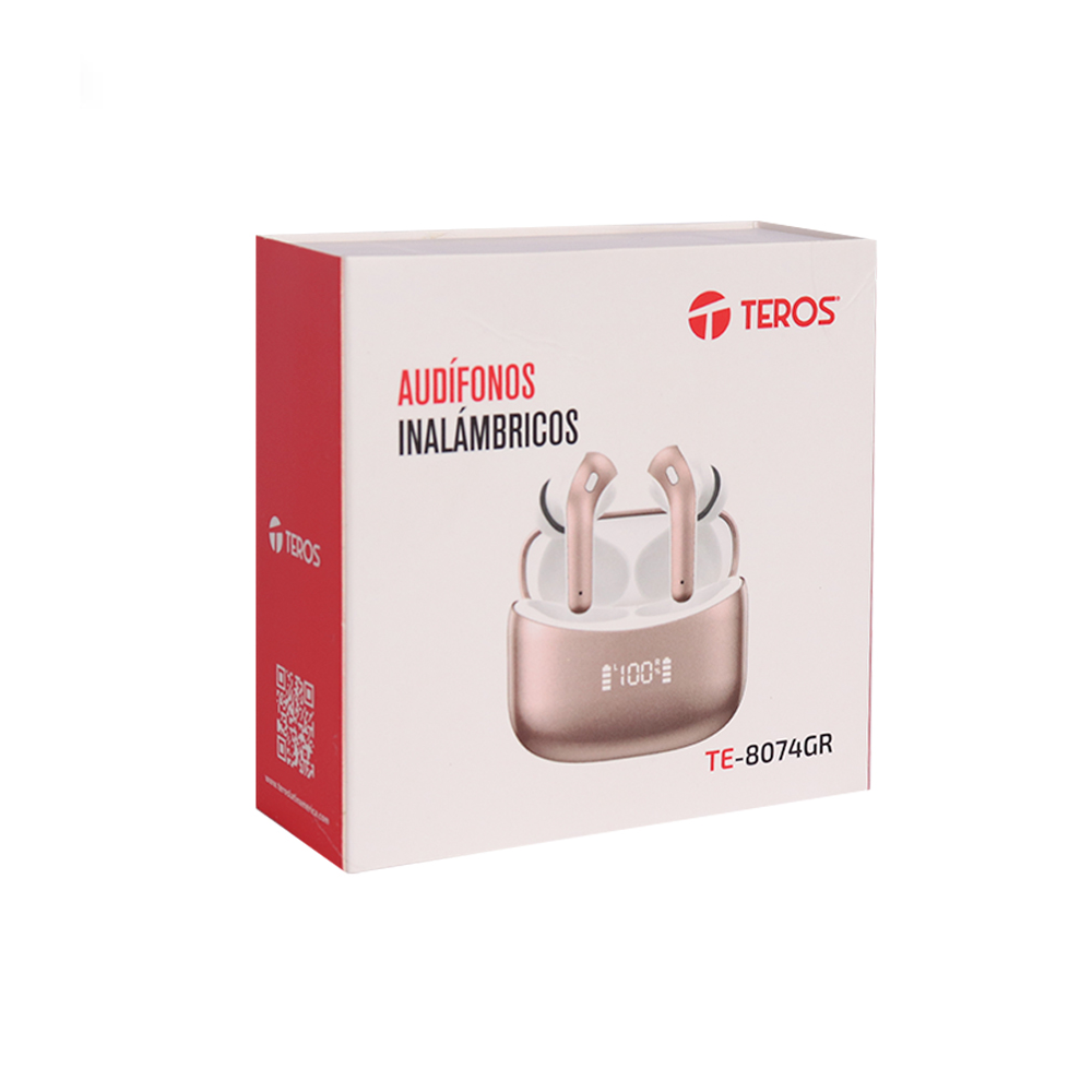HEADSETS TEROS  TE8074GR IN-EAR BT 5.3 ROSE GOLD ESTUCHE DE CARGA 400MAH RED. DE RUIDO  TYPE C
