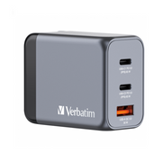 CARGADOR VERBATIM GAN DE 65W CON 3 PUERTOS  2 USB-C Y 1 USB-A ENCHUFES REEMPLAZABLES
