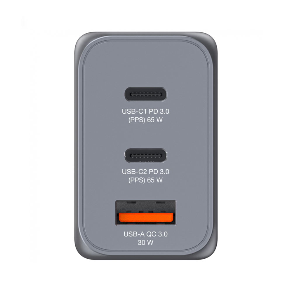 CARGADOR VERBATIM GAN DE 65W CON 3 PUERTOS  2 USB-C Y 1 USB-A ENCHUFES REEMPLAZABLES