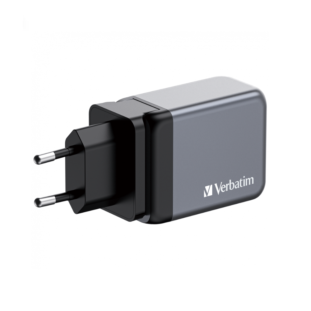CARGADOR VERBATIM GAN DE 65W CON 3 PUERTOS  2 USB-C Y 1 USB-A ENCHUFES REEMPLAZABLES
