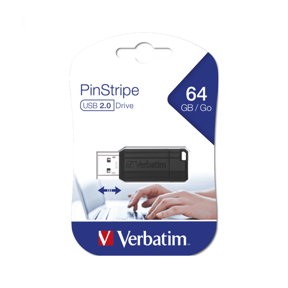 FLASHMEMORY VERBATIM 64GB PINSTRIPE NEGRO USB 2.0 RETRACTIL MICROBAN