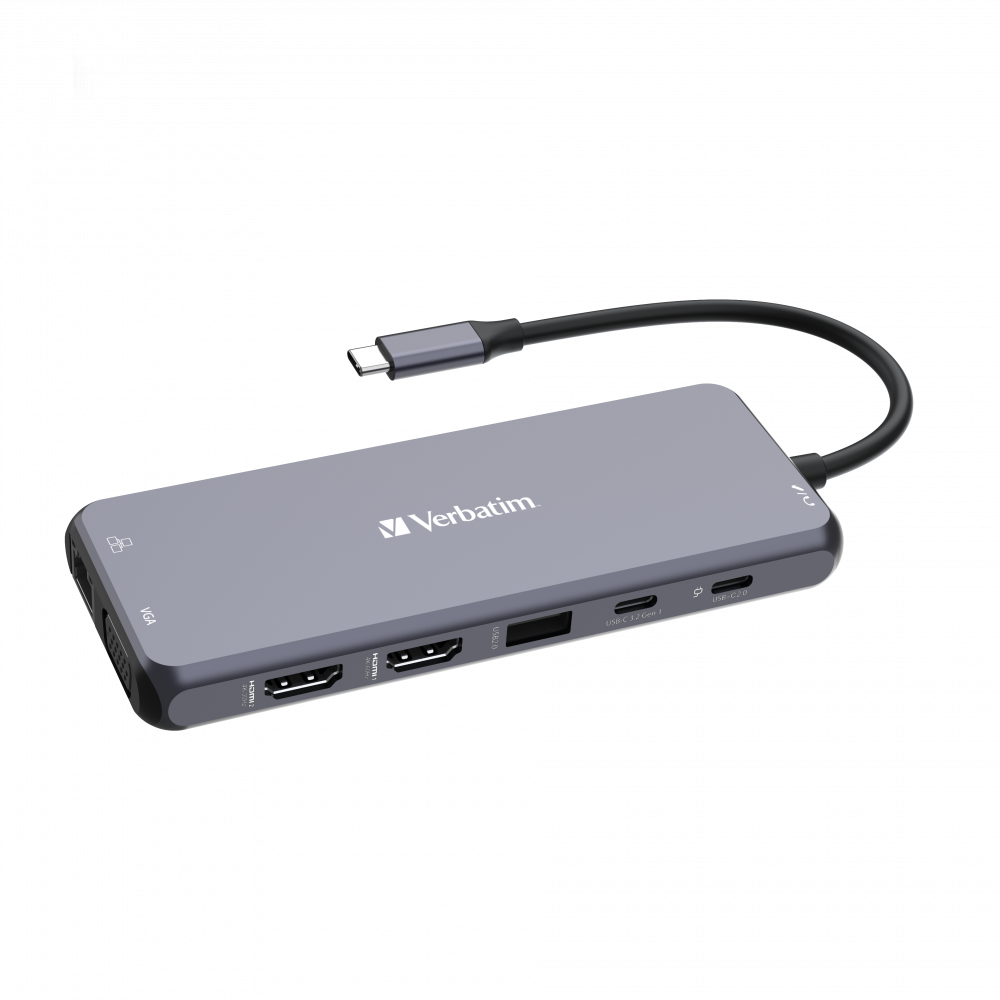 HUB  USB-C VERBATIM 14 MULTIPUERTOS CMH-14 HDMI X2 VGA RJ45 USB A X6 SD MICRO SD AUDIO USBC PD