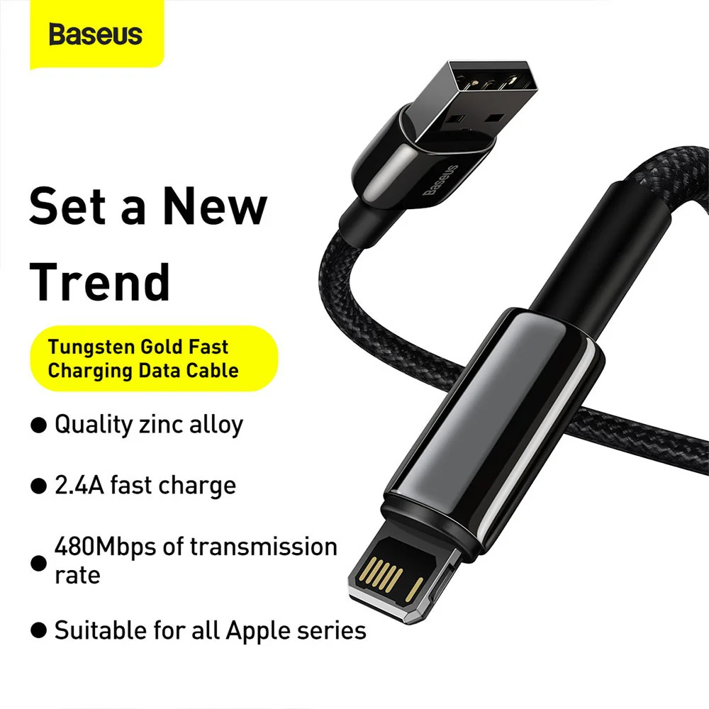 CABLE USB A LIGHTNING 2.4A 2MT CALWJ-A01 TUNGSTEN GOLD  NEGRO