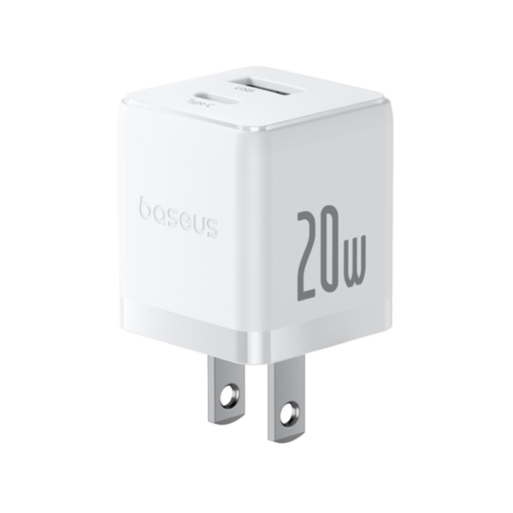 OS-Baseus Palm Fast Charger C+U 20W US Moon White (with Baseus Mini White Cable USB-C to USB-C 60W (20V/3A) 1m Moon White)