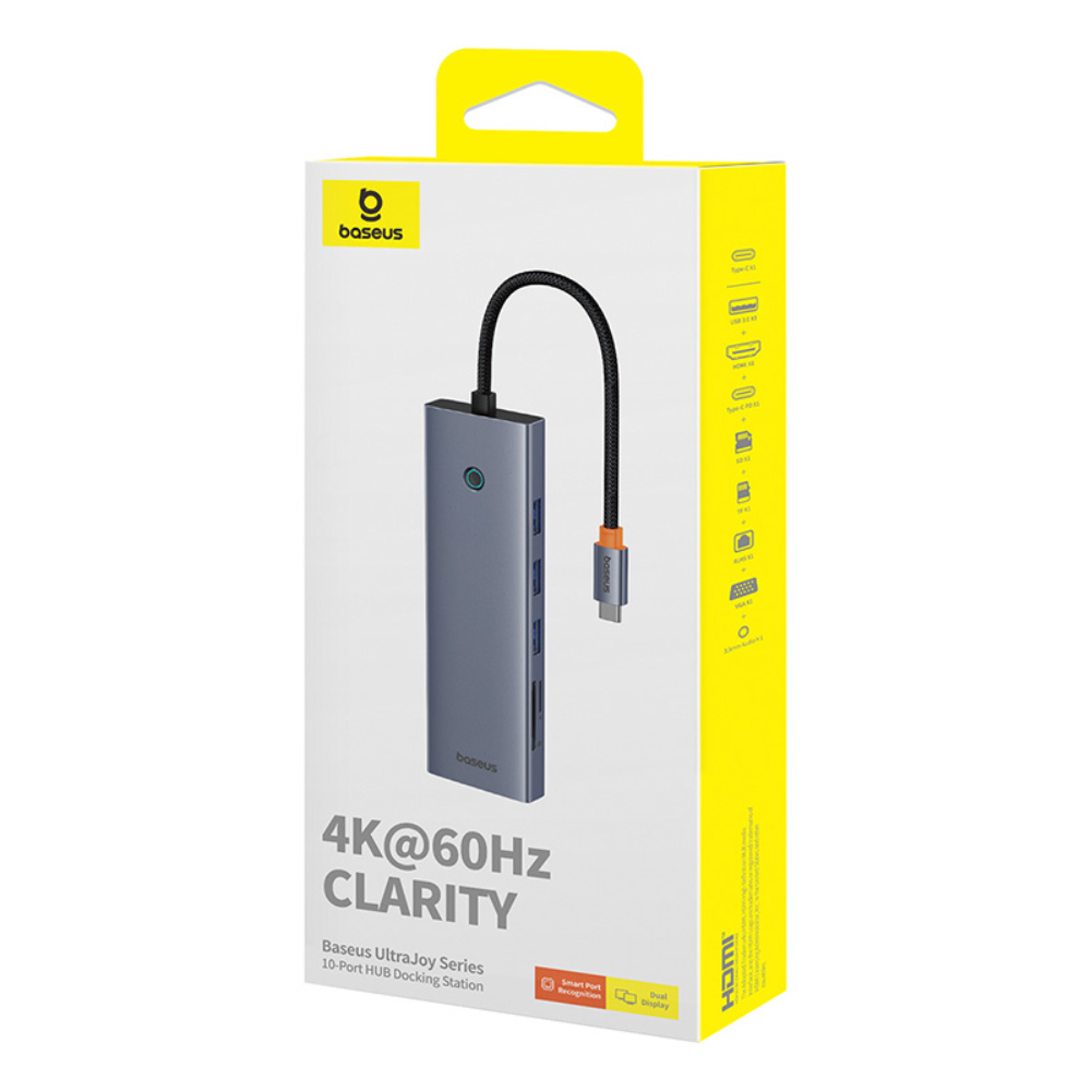 Baseus UltraJoy Series 10-Port HUB Docking Station Space Grey?Type-C to HDMI4K@60Hz*1+VGA*1+USB 3.0*3+PD*1+RJ45*1+SD/TF*1+3.5mm*1?