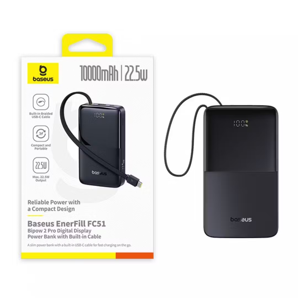POWER BANK USB BIPOW 2 PROE0027600 10000MAH 22.5W CABLE NEGRO