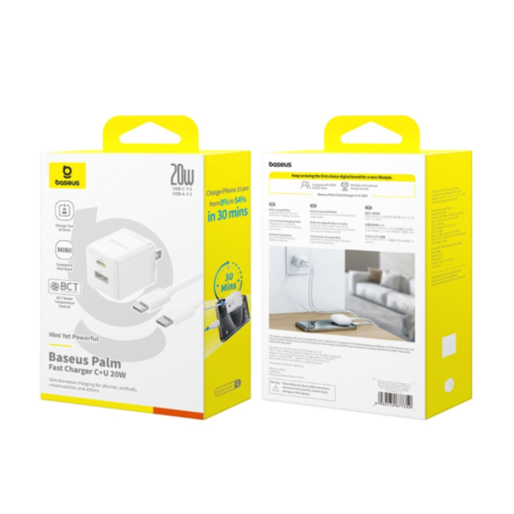 CARGADOR PALM C+U 20W US P10111609213-01 CON CABLE MINI WHITE USB-C A USB-C 60W 1MT BLANCO