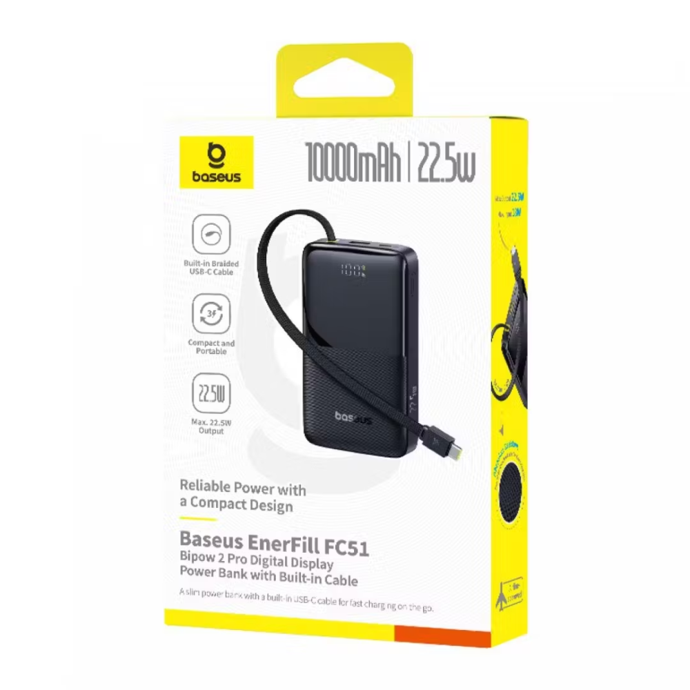 POWER BANK USB BIPOW 2 PROE0027600 10000MAH 22.5W CABLE NEGRO